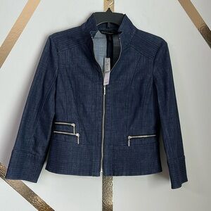 White House Black Market Zip Front Denim Jacket Blue